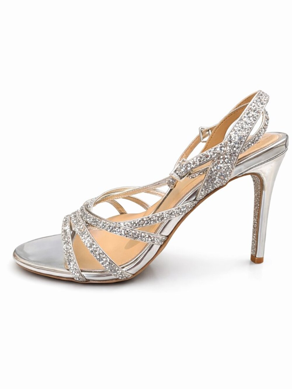 💋LN Jewel by Badgley Mischka | Crystal Rhinestone 4" Slingbacks | 7.5 | Silver